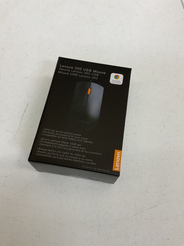 Photo 1 of Lenovo 300 USB Wired Computer Mouse - Full Size Optical Ambidextrous Mouse with 1600 DPI, Reliable USB-A Wired Connection, Easy 3-Button Navigation – Long Lasting, Durable Basic Mouse, Black