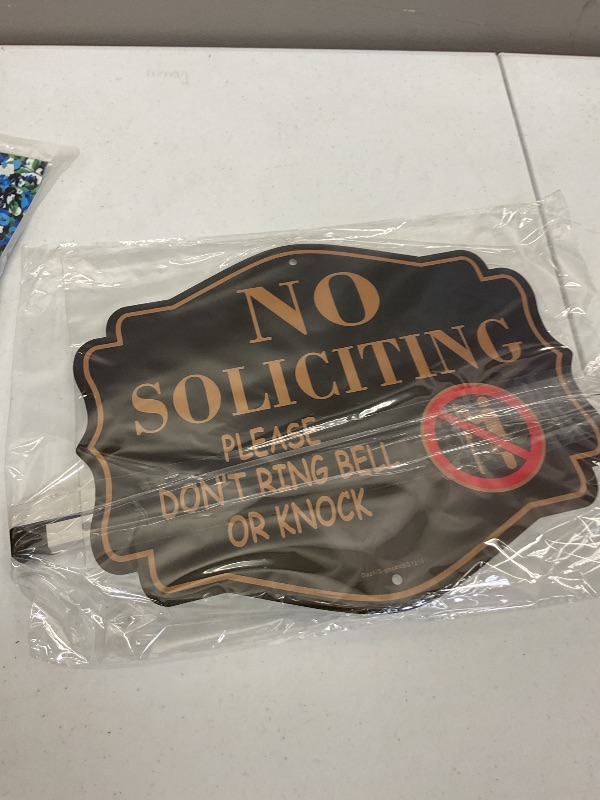 Photo 1 of No Soliciting Sign for House Yard?No Soliciting Do Not Knock or Ring Bell Sign,12"x10" Rust Free Reflective Aluminum with 28" Metal Stakes, Fade Resistant, UV Protected, Easy to Mount(Golden)