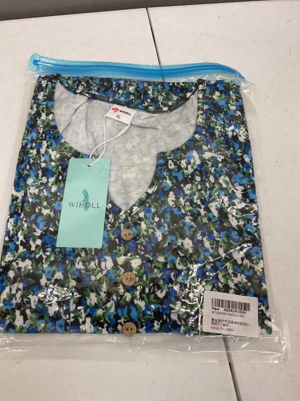 Photo 1 of WIHOLL Womens Tops Dressy Casual Spring Floral V Neck T Shirts Short Sleeve Boho Blouses Summer Date Outfits Flowy Vintage Tees 2025 Floral Blue XL
