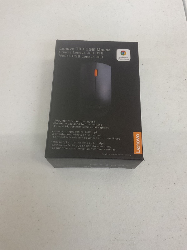Photo 1 of Lenovo 300 USB Wired Computer Mouse - Full Size Optical Ambidextrous Mouse with 1600 DPI, Reliable USB-A Wired Connection, Easy 3-Button Navigation – Long Lasting, Durable Basic Mouse, Black