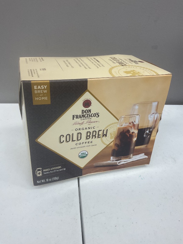 Photo 1 of Exp date 09/2025.   Don Francisco's Organic Cold Brew Coffee Pitcher Packs, 8 Count – Easy At-Home Prep – Smooth, Rich, Chocolate Notes – Medium-Dark Roast, 100% Arabica – Makes 4 Pitchers (24 Servings)