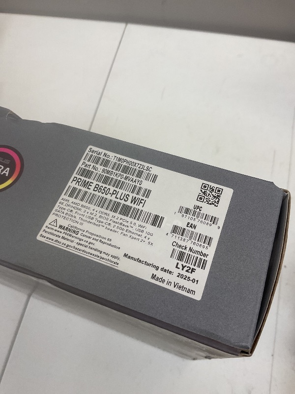 Photo 1 of ASUS Prime B650-PLUS WiFi AMD B650 AM5 Ryzen™ Desktop 9000 8000 & 7000 ATX Motherboard, DDR5, PCIe 5.0 M.2, 2.5Gb LAN, WiFi 6E, HDMI™, SATA 6 Gbps, USB Type-C®, BIOS Flashback™, Thunderbolt™ 4 Header*****factory sealed