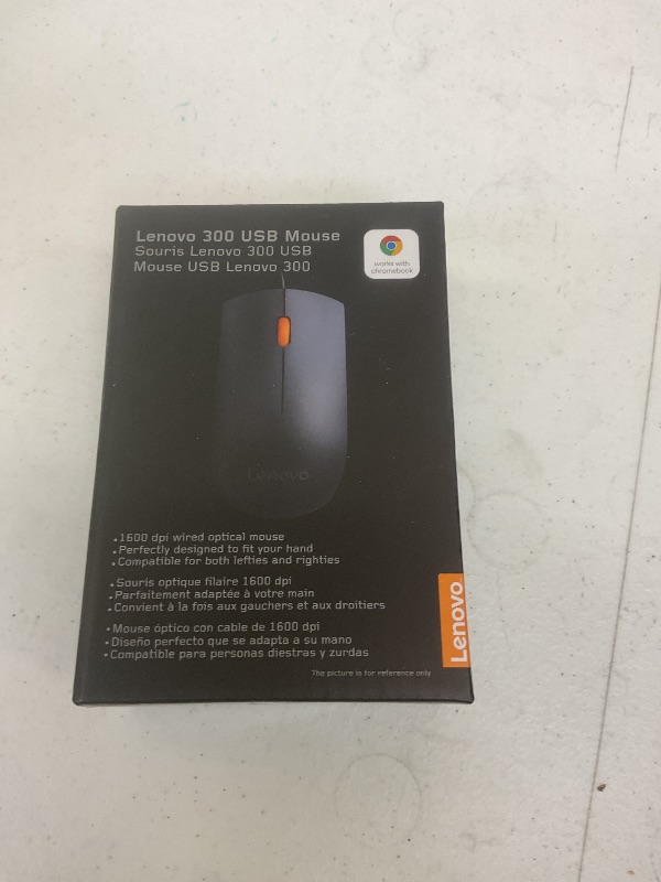 Photo 1 of Lenovo 300 USB Wired Computer Mouse - Full Size Optical Ambidextrous Mouse with 1600 DPI, Reliable USB-A Wired Connection, Easy 3-Button Navigation – Long Lasting, Durable Basic Mouse, Black