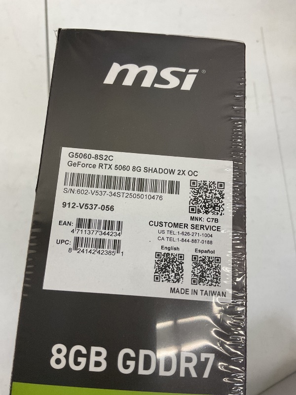 Photo 1 of MSI Gaming RTX 5060 8G Shadow 2X OC Graphics Card (8GB GDDR7,128-bit, Extreme Performance: 2535 MHz, DisplayPort x3 2.1a, HDMI 2.1b, NVIDIA Blackwell Architecture)