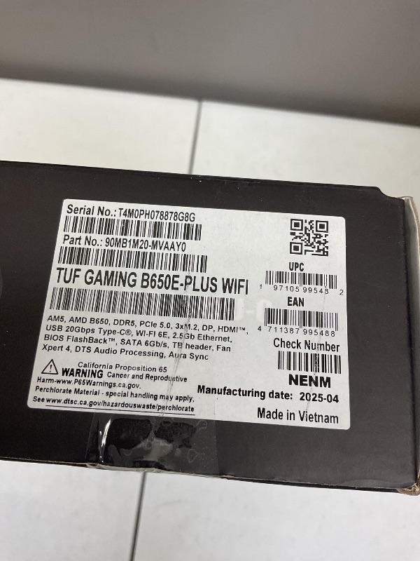 Photo 1 of ASUS TUF Gaming B650E-PLUS WiFi AMD B650 ATX Motherboard, 12+2+1 80A DrMOS Power Stages, DDR5, PCIe 5.0 Ready, 3X M.2, Wi-Fi 6E, 2.5Gb LAN, DisplayPort, HDMI™, USB Type-C, BIOS Flashback, Aura Sync
