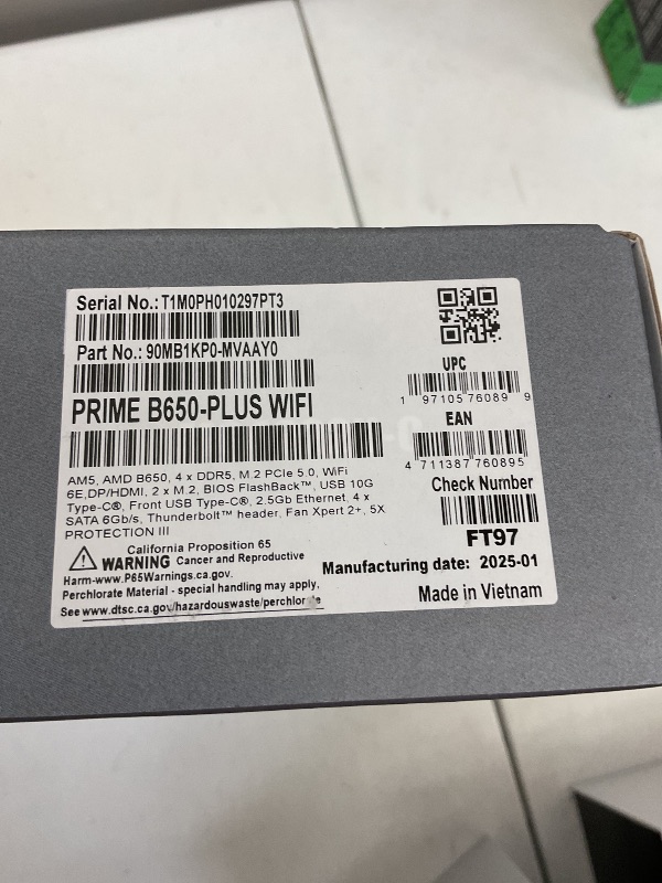 Photo 1 of ASUS Prime B650-PLUS WiFi AMD B650 AM5 Ryzen™ Desktop 9000 8000 & 7000 ATX Motherboard, DDR5, PCIe 5.0 M.2, 2.5Gb LAN, WiFi 6E, HDMI™, SATA 6 Gbps, USB Type-C®, BIOS Flashback™, Thunderbolt™ 4 Header