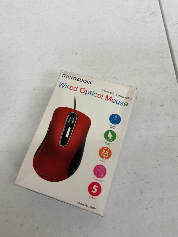 Photo 1 of memzuoix Wired Mouse, USB Computer Mouse 1400 DPI Mobile Optical Mouse Ergonomic Design Computer Mice with 5FT Cord for Laptop, PC, Desktop, MacBook, 5 Buttons (Pomegranate Red)