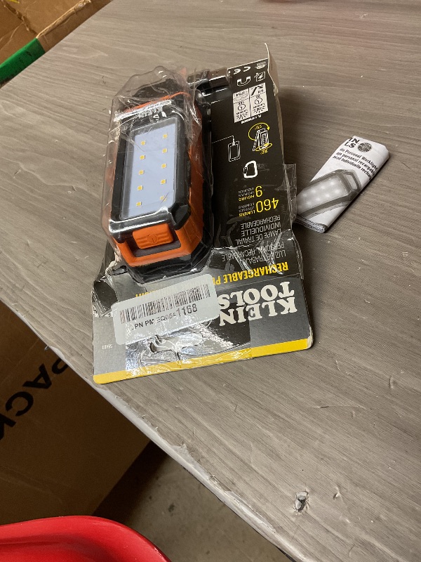 Photo 1 of Klein Tools 56403 LED Light, Rechargeable Flashlight / Worklight with Kickstand, Magnetic Mount, and Carabiner, Charges Small Electronics, for Work, Camping