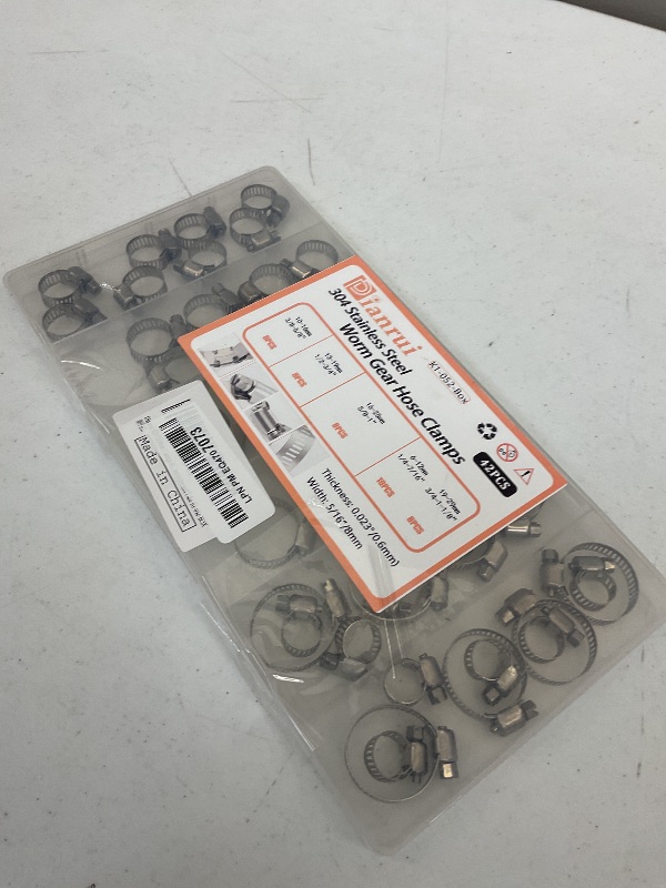 Photo 1 of Dianrui 42 PCS Hose Clamps Assortment Kit 1/4"–1-1/8" (6-29mm) Hose Clamps Stainless Steel 304 Worm Gear Fuel Line Hose Clamp for pipe, Fuel Line, Plumbing, Intercooler, Tube, Automotive and Marine