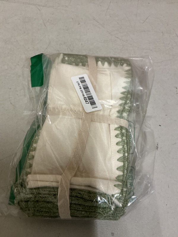 Photo 1 of Creative Co-Op Cotton Napkins with Embroidered Tree and Edge, Natural and Green, Set of 4