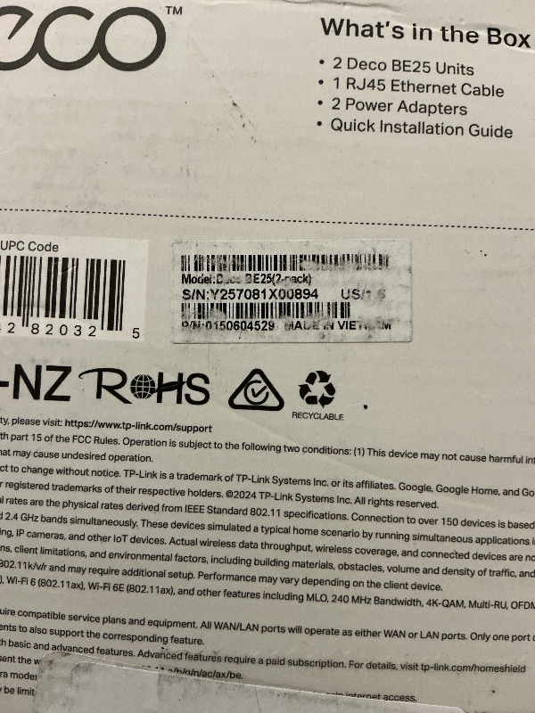 Photo 1 of TP-Link Deco 7 BE25 Dual-Band BE5000 WiFi 7 Mesh Wi-Fi System | 4-Stream 5 Gbps, 240 Mhz Channels | Covers up to 4,600 Sq.Ft | 2X 2.5G Ports Wired Backhaul | VPN,MLO, AI-Roaming, HomeShield, 2-Pack