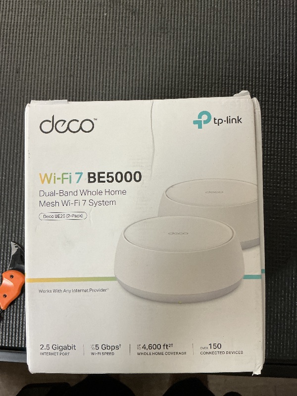Photo 1 of TP-Link Deco 7 BE25 Dual-Band BE5000 WiFi 7 Mesh Wi-Fi System | 4-Stream 5 Gbps, 240 Mhz Channels | Covers up to 4,600 Sq.Ft | 2X 2.5G Ports Wired Backhaul | VPN,MLO, AI-Roaming, HomeShield, 2-Pack
