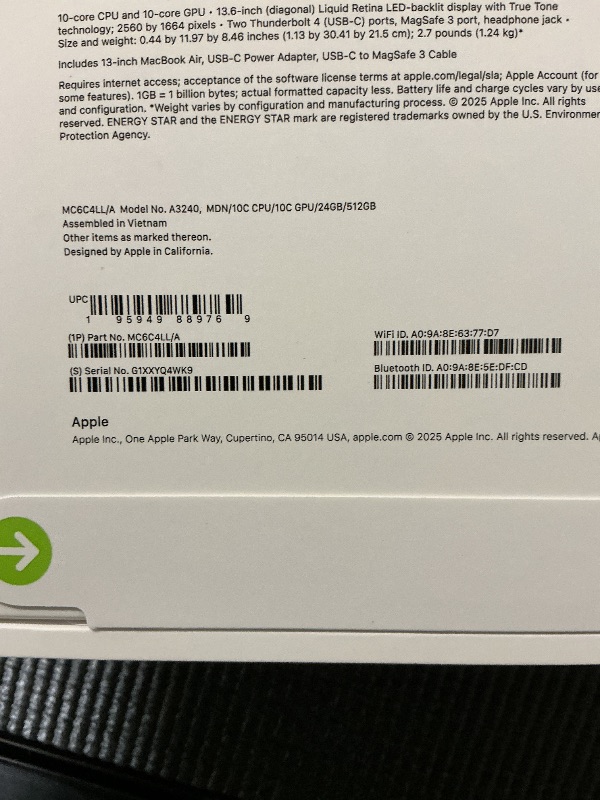 Photo 1 of Apple 2025 MacBook Air 13-inch Laptop with M4 chip: Built for Apple Intelligence, 13.6" Liquid Retina Display, 24GB Unified Memory, 512GB SSD Storage, 12MP Center Stage Camera, Touch ID, Midnight