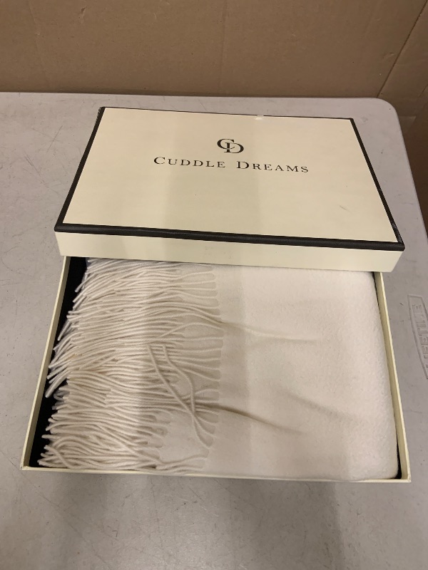 Photo 1 of CUDDLE DREAMS Premium Cashmere Throw Blanket with Fringe, Luxuriously Soft (Ivory)
