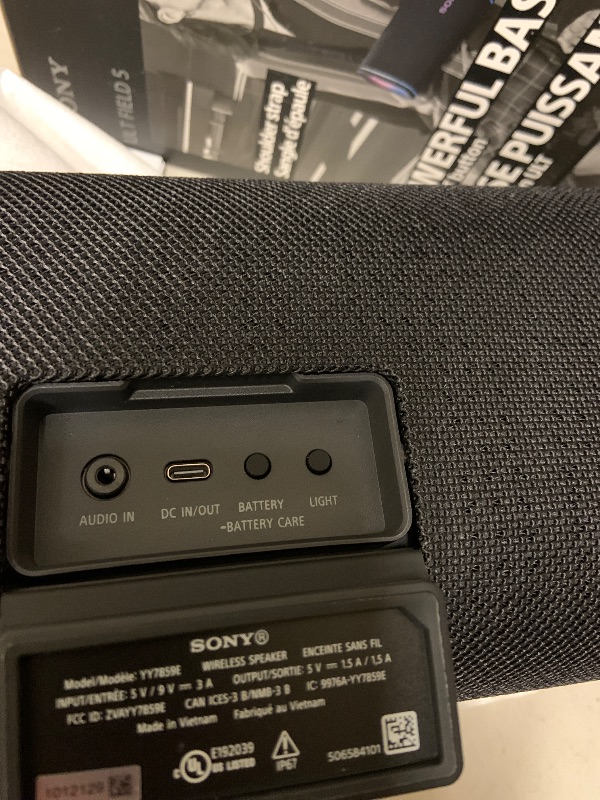 Photo 1 of Sony ULT Field 5 Wireless Portable Bluetooth Speaker, IP67 Waterproof, Dustproof, and Rustproof with Enhanced Bass, 25 Hour Battery, 360° Party Light, and Shoulder Strap (SRSULT50B), Black