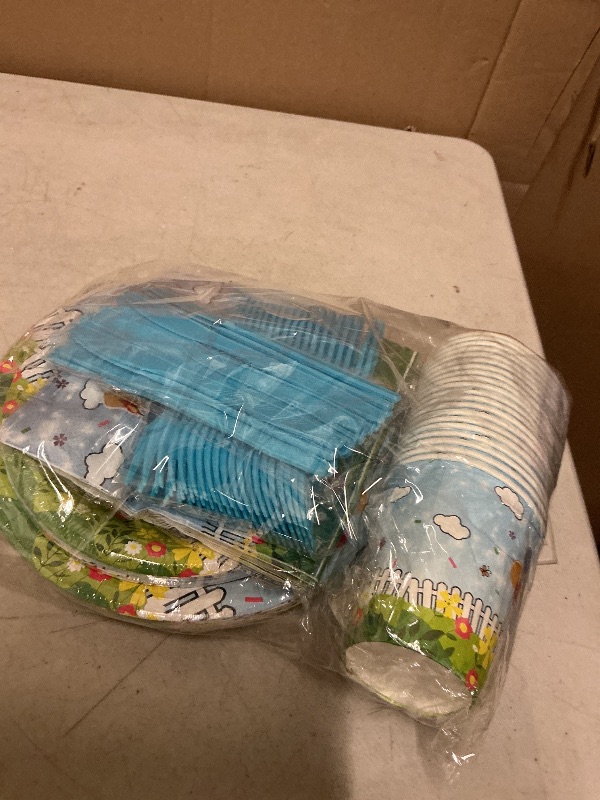 Photo 1 of 120 Pcs Pack Cartoon Dog Red House Party Supplies Cartoon Tableware Set Kids Boys Girls Birthday Party Decoration Red and Blue Disposable Tableware Party Kids Decoration