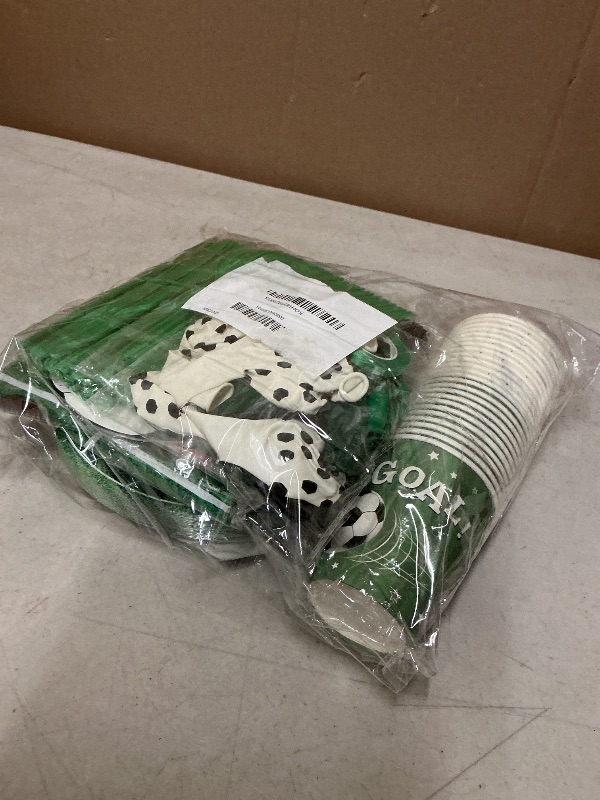 Photo 1 of 170 PCS Soccer Party Decorations, Soccer Birthday Party Decorations - Includes Plates, Napkins, Cups, Banner, Balloons, Tablecloth, Knives, Forks for Sports Soccer Theme Party Decorations, Serve 24