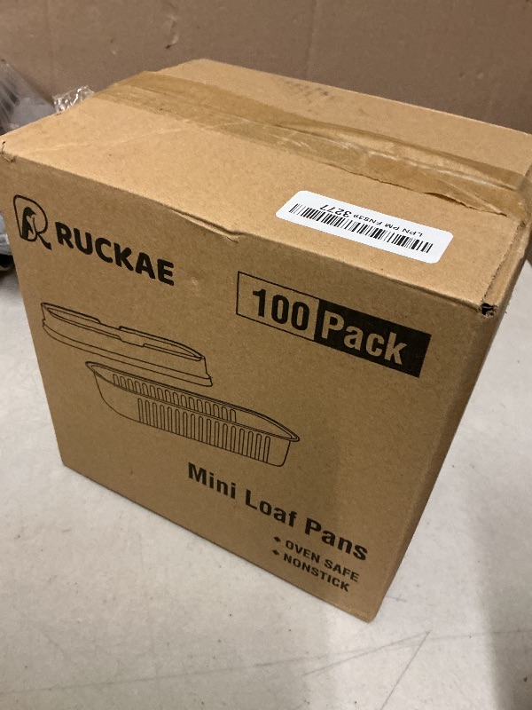 Photo 1 of Ruckae 100 Pack Mini Loaf Pan Mini Loaf Baking Pans with Lids and Spoons,Disposable Aluminum Foil Pans, Rectangle Tin Foil Pans with Lids for Home, Pary, Picnics (Black Gold)