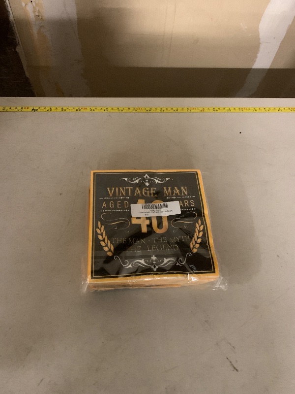 Photo 1 of 50 PCS 40th Birthday Paper Napkins, Vintage Man Design Disposable lunch Napkin Black and Gold Cocktail Napkins Party Decorations