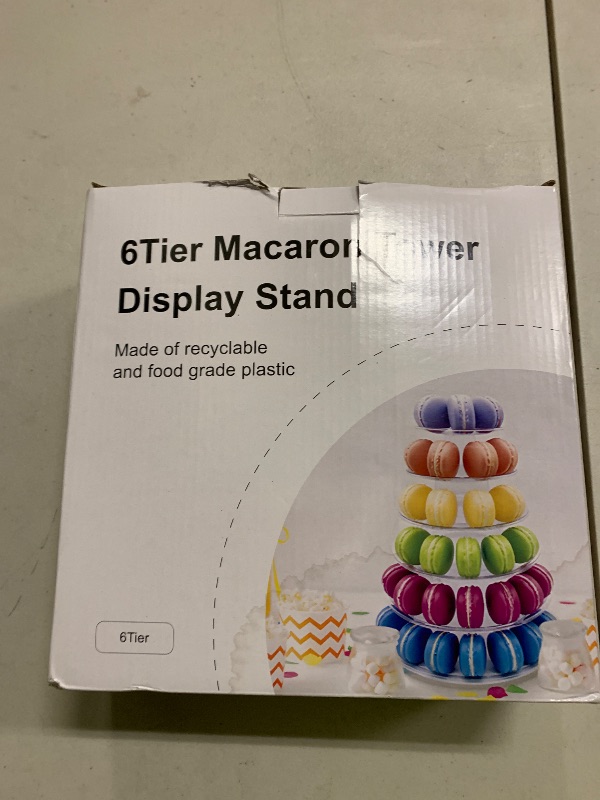 Photo 1 of 6 Tiers Round Macaron Tower Stand Plastic Transparent Cake Stand Macaron Display Rack Desserts Cupcake Holder Platter for Baby Shower, Birthday Party, Wedding, Party Decor