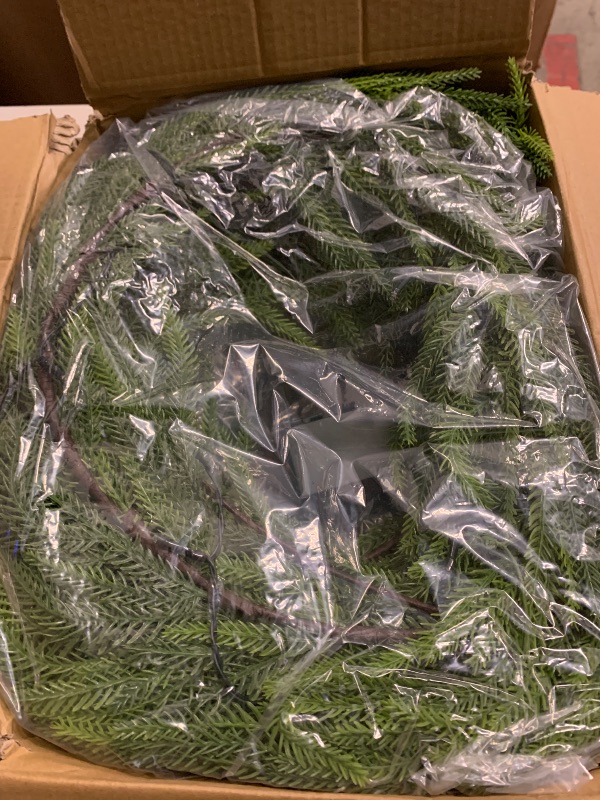 Photo 1 of 2 Pack 9 FT Christmas Garland Real Touch Norfolk Pine Garland Realistic, Christmas Faux Cedar Garland with Lights for Mantle Table Front Door Indoor Outdoor Holiday Christmas Decor