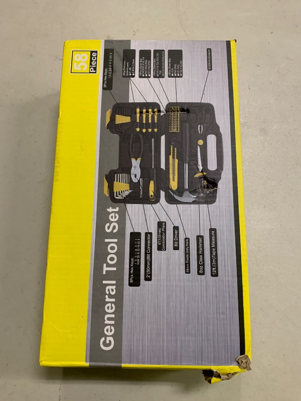 Photo 1 of 58-Piece Tool Kit Basic Home Repair Tool Set, General Household Hand Tool Kit,Small Tool Kit with Plastic Toolbox Mini Tool kit for Women, Office & College Repairs Yellow