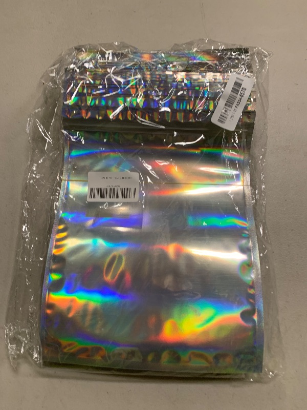 Photo 1 of 100 Pieces Resealable Smell Proof Bags Foil Pouch Bag Flat Bag for Party Favor Food Storage (Holographic Color, 8 x 10 Inch)