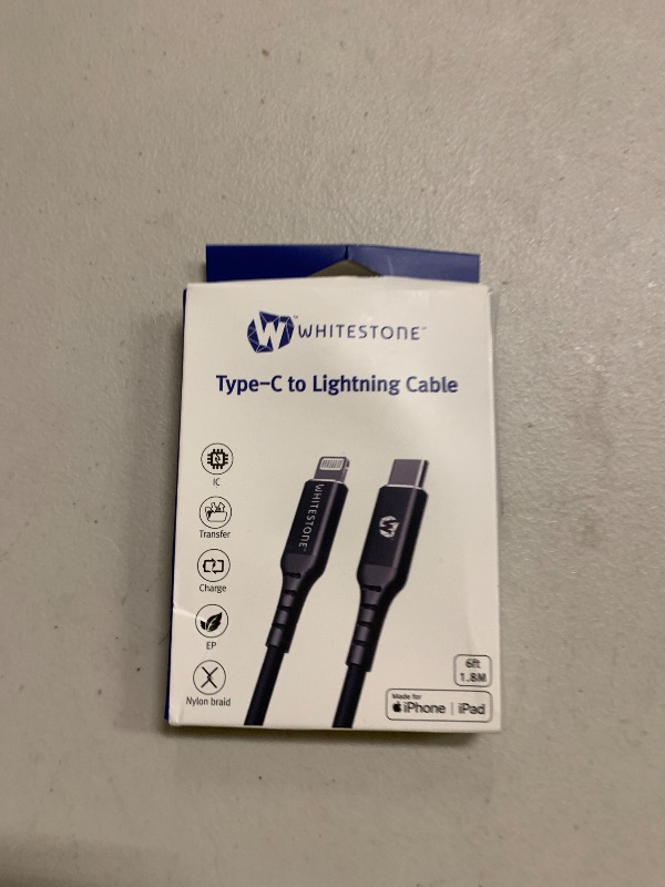 Photo 1 of [1PACK] Whitestone C to L Charging Cable for iPhone Series (MF-i Certified) with Fast Charging and high Efficiency - Black Metal Shell USB c to Lightn Cable [6ft]