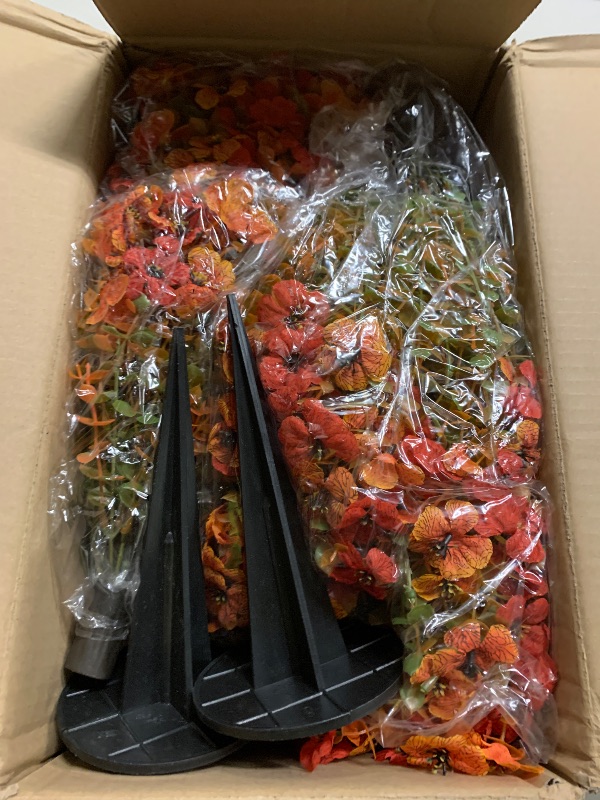 Photo 1 of 2 Pack Fall Artificial Mums Topiary Ball Tree with Ground Spike Boxwood 25" UV Resistant Fake Greenery Shrub Faux Violet Plant Fall Decorations Flower for Garden Yard Porch Patio Autumn Outdoor Decor