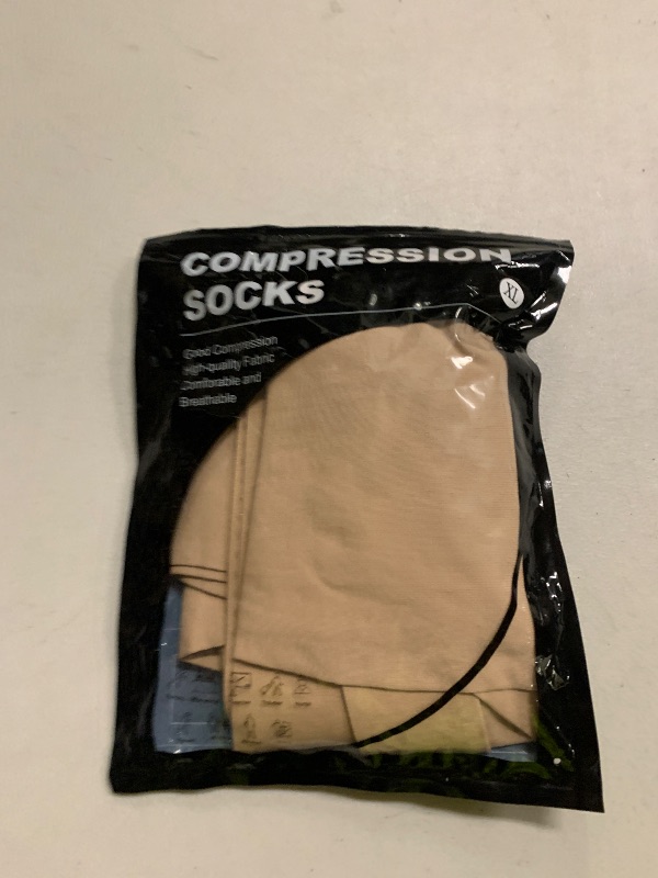 Photo 1 of 2 Pairs Compression Stockings for Women & Men, Thigh High Length 15-20mmHg Graduated Compression Socks for Nursing Sports Varicose Veins, Dot Top, Open Toe, Beige,XL