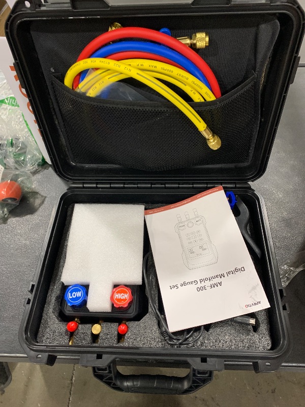 Photo 1 of Digital HVAC Gauge, Aprvtio AMF-300 AC Manifold Gauge Set with 3000PSI Hoses and 2 Wired Temperature Clamp Probes, Refrigerant Gauges for Automotive HVAC System HVAC Tools Kit R134a R22 R12 R454B