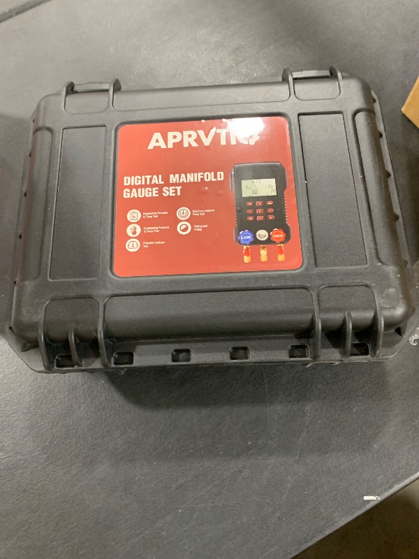 Photo 1 of Digital HVAC Gauge, Aprvtio AMF-300 AC Manifold Gauge Set with 3000PSI Hoses and 2 Wired Temperature Clamp Probes, Refrigerant Gauges for Automotive HVAC System HVAC Tools Kit R134a R22 R12 R454B