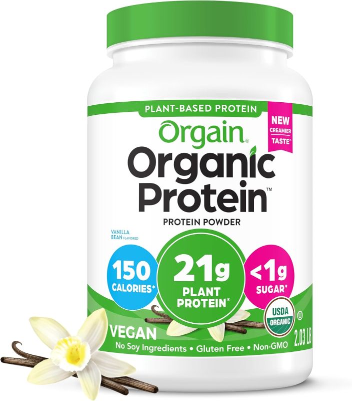 Photo 1 of Orgain Organic Vegan Protein Powder, Vanilla Bean - 21g Plant Protein, 4g Prebiotic Fiber, No Lactose Ingredients, No Added Sugar, Non-GMO
Exp: 01/16/27