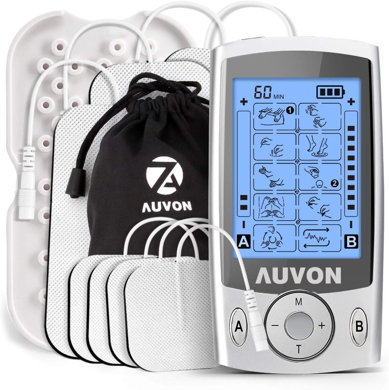 Photo 1 of AUVON Dual Channel TENS Unit Muscle Stimulator Machine with 20 Modes, 2" and 2"x4" TENS Unit Electrode Pads