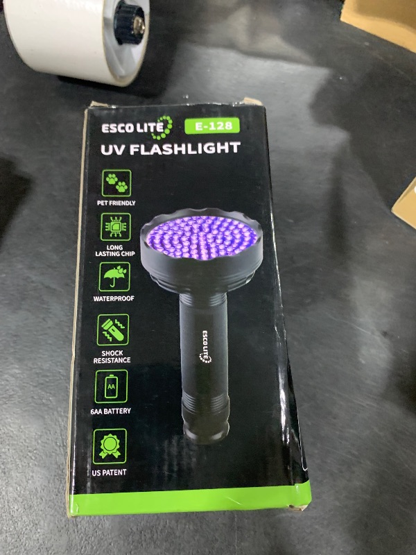 Photo 1 of ESCO LITE Blacklight Flashlight 128 LED UV Flashlight, Upgraded Bright 395nm Handheld Ultraviolet Light for Pet Urine Detection, Scorpion Hunting