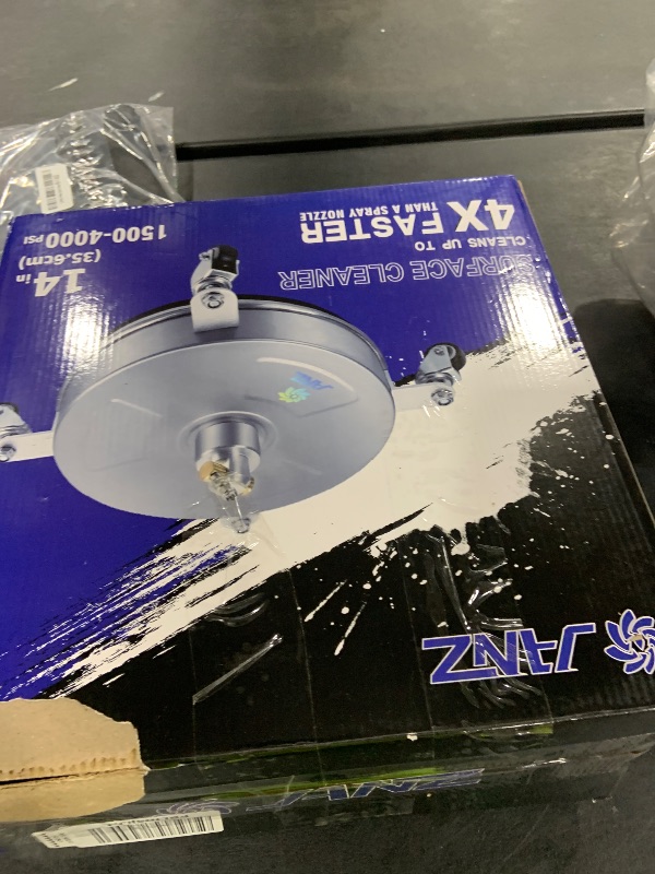 Photo 1 of janz 14" Pressure Washer Surface Cleaner with 4 Wheels, Stainless Steel Housing, 1/4" Quick Plug, 2 Extension Wands, 2 Replacement Nozzles and 3 Spray Nozzles, 4000 PSI