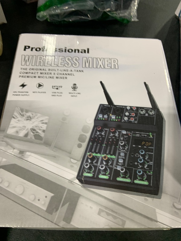 Photo 1 of Professional Audio Mixer With Dual Wireless Microphone, Sound Board Console System Interface 4 Channel Dj Mixer USB Bluetooth MP3 Computer Input 48V Phantom Power, Suitable for DJ Karaoke PC Guitar