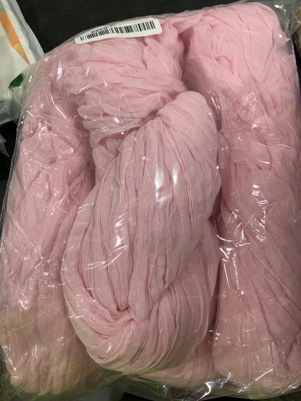 Photo 1 of RestfulGlow 12 Pack Pink Cheesecloth Table Runner 10FT Boho Gauze Fabric Table Runner 35 x 120 Inch Rustic Sheer Runner for Centerpiece Wedding Decor Party Boho Table Decoration?Pink?