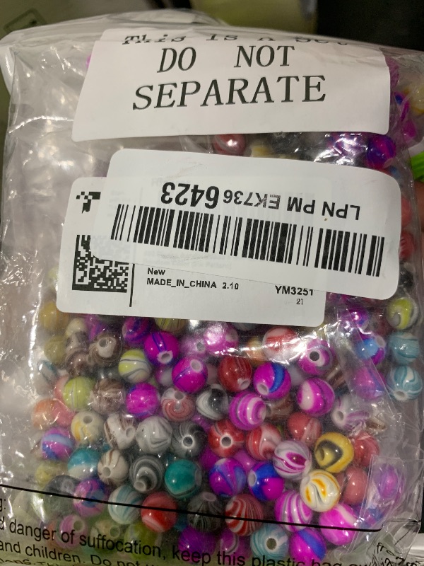 Photo 1 of Hicarer 500 Pcs 8 mm Beads Bulk Acrylic Craft Beads for Jewelry Making Small Ink Pattern Crafts for Bracelet and Necklaces Women Supplies, Multicolor and Loose(Rope Diameter Less Than 1.8 mm)