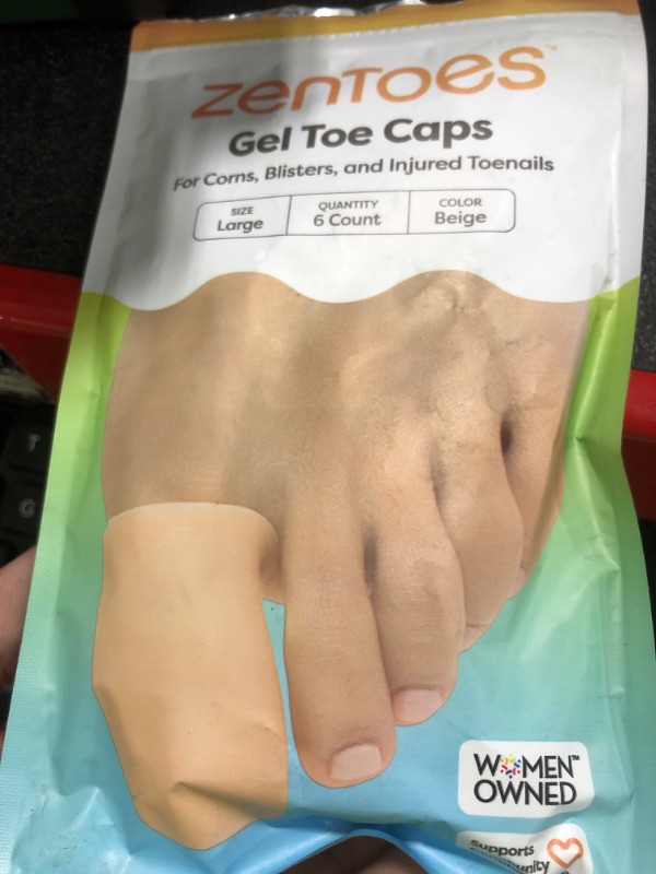 Photo 1 of ZenToes 6 Pack Gel Toe Cap and Protector - Cushions and Protects to Provide Relief from Missing or Ingrown Toenails, Corns, Blisters, Hammer Toes (Large, Beige)