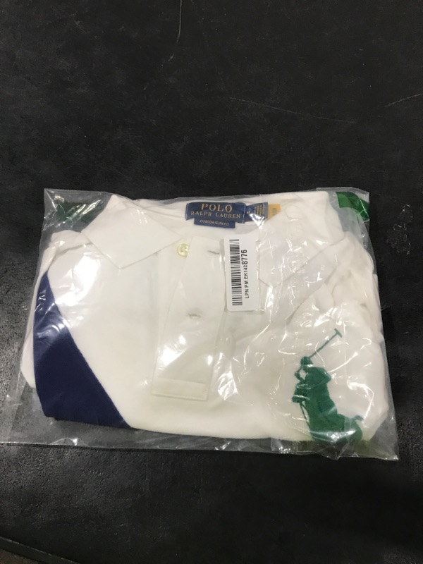 Photo 1 of POLO RALPH LAUREN Men's Custom Slim Fit Big Pony Mesh Polo Shirt (US, Alpha, Medium, Regular, Regular, White/Fall Royal)