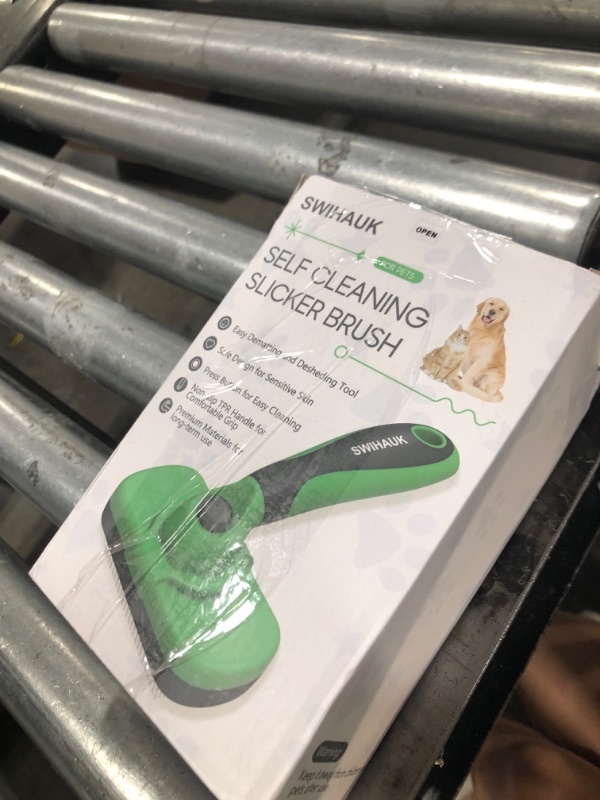 Photo 1 of Swihauk Self Cleaning Slicker Brush - Skin Friendly Deshedding Grooming Tool for Dogs & Cats, Suitable for Shedding & Haired Pets, with Pet Supplies Accessories, Green