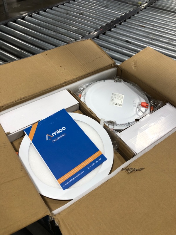 Photo 1 of Amico 12 Pack 8 Inch 5CCT Ultra-Thin LED Recessed Ceiling Light with Junction Box, 2700K/3000K/3500K/4000K/5000K Selectable, 18W Eqv 125W, Dimmable Canless Wafer Downlight, 1600LM High Brightness -ETL