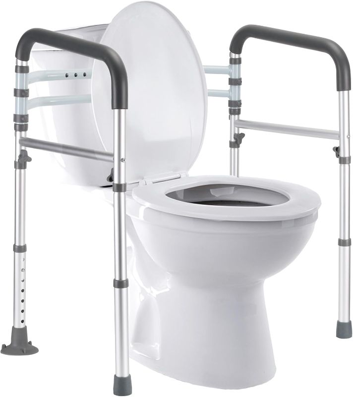 Photo 1 of FSA/HSA Eligible Toilet Safety Rails, Adjustable Toilet Frame for Elderly, Seniors, Handicap & Disabled, Foldable Handicap Toilet Handles Fit Any Toilets (300 LB)