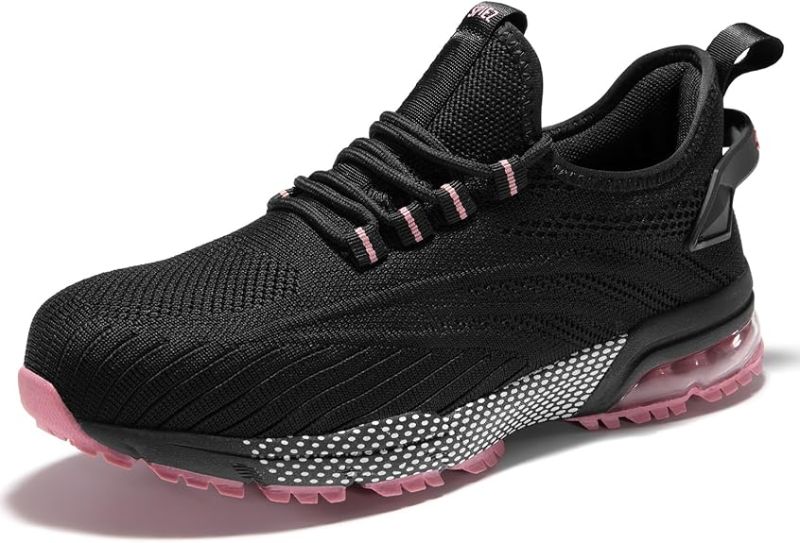 Photo 1 of SPIEZ Safety Shoes for Women, Lightweight Non Slip Work Shoes, Air Cushion Safety Sneakers for Work and Daily Wear Pink/Purple US 