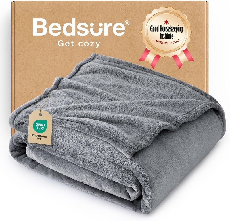 Photo 1 of Bedsure Fleece Blanket Twin Size Grey - 300GSM Lightweight Plush Fuzzy Cozy Soft Warm Blanket for Bed, Sofa, Couch, Travel, Camping, 60x80 inches