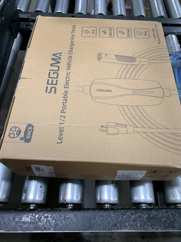 Photo 1 of SEGUMA Level 1/2 Tesla Charger, 12A/16A, 25ft Extension Cable, Dual Voltage 240V NEMA 6-20 Plug & 120V NEMA 5-15 Adapter, NACS Connector, Portable Home Electric Car EV Charger for Tesla Models Y/X/3/S