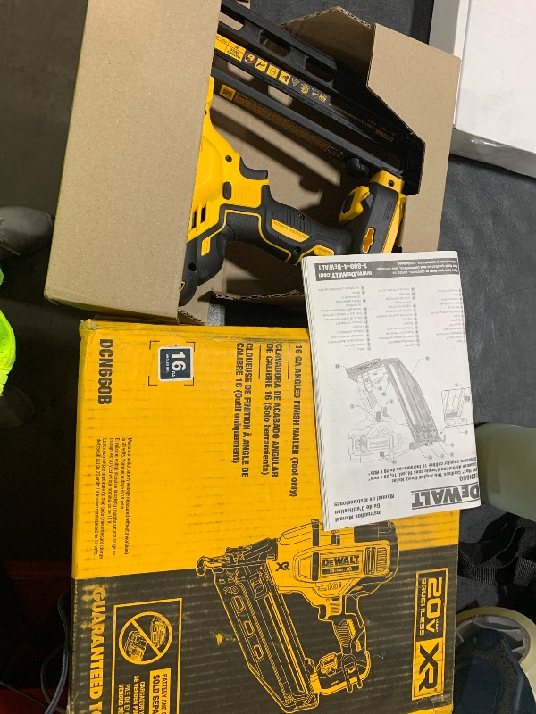 Photo 1 of DEWALT 20V MAX* Finish Nailer, Angled, 16GA, Tool Only (DCN660B)