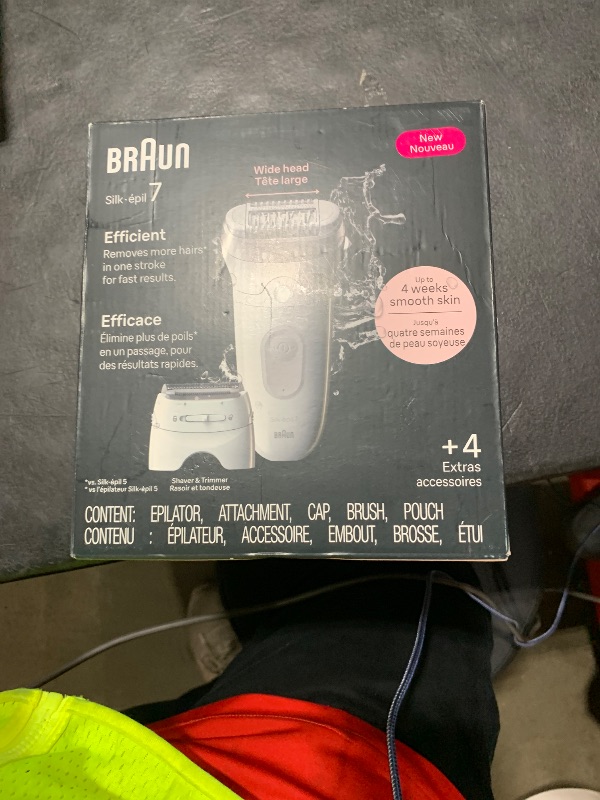 Photo 1 of Braun Epilator Silk-épil 7, Hair Removal Device, Women Shaver & Trimmer, Wet and Dry, Wide Head, Includes Shaver Head and Trimmer Comb, SE7-041, Silver