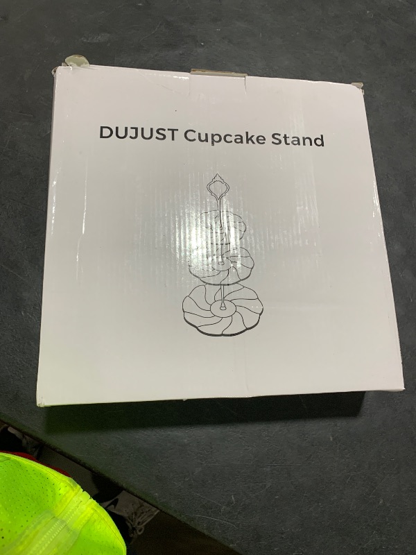 Photo 1 of DUJUST Luxury Porcelain 3-Tier Cupcake Stand Tower, British Style Serving Tray with Golden Trim, Food Grade Dessert Display Stand, Beautiful Gift for Tea Party & Home Décor